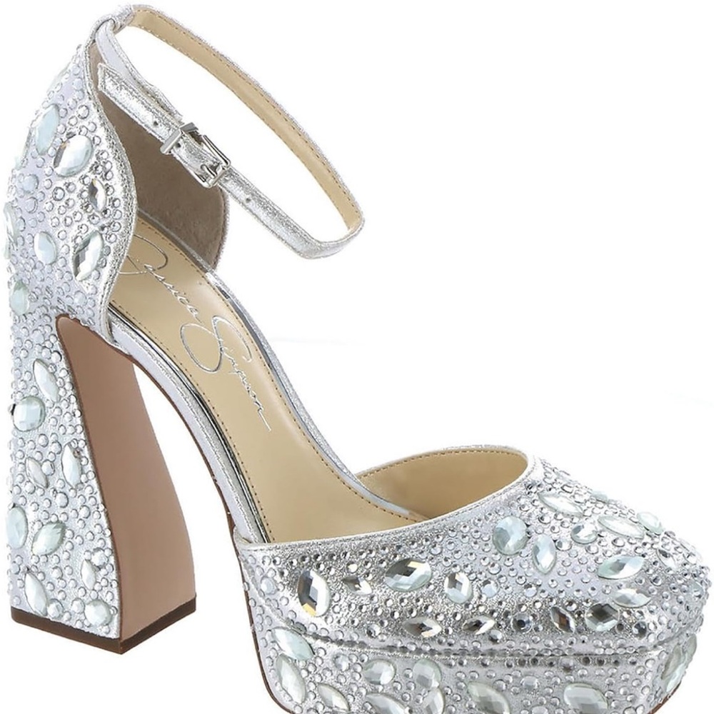 Elegant Silver Embellished Women's Heels